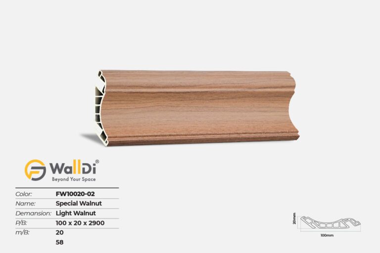 Phào cổ trần FW10020 màu Special Walnut dài 2900mm bằng nhựa PVC phủ phim Nano
