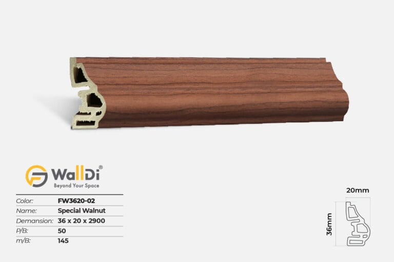 Phào chỉ lưng tường FW3620 màu Special Walnut rộng 36mm dày 20mm dài 2900mm