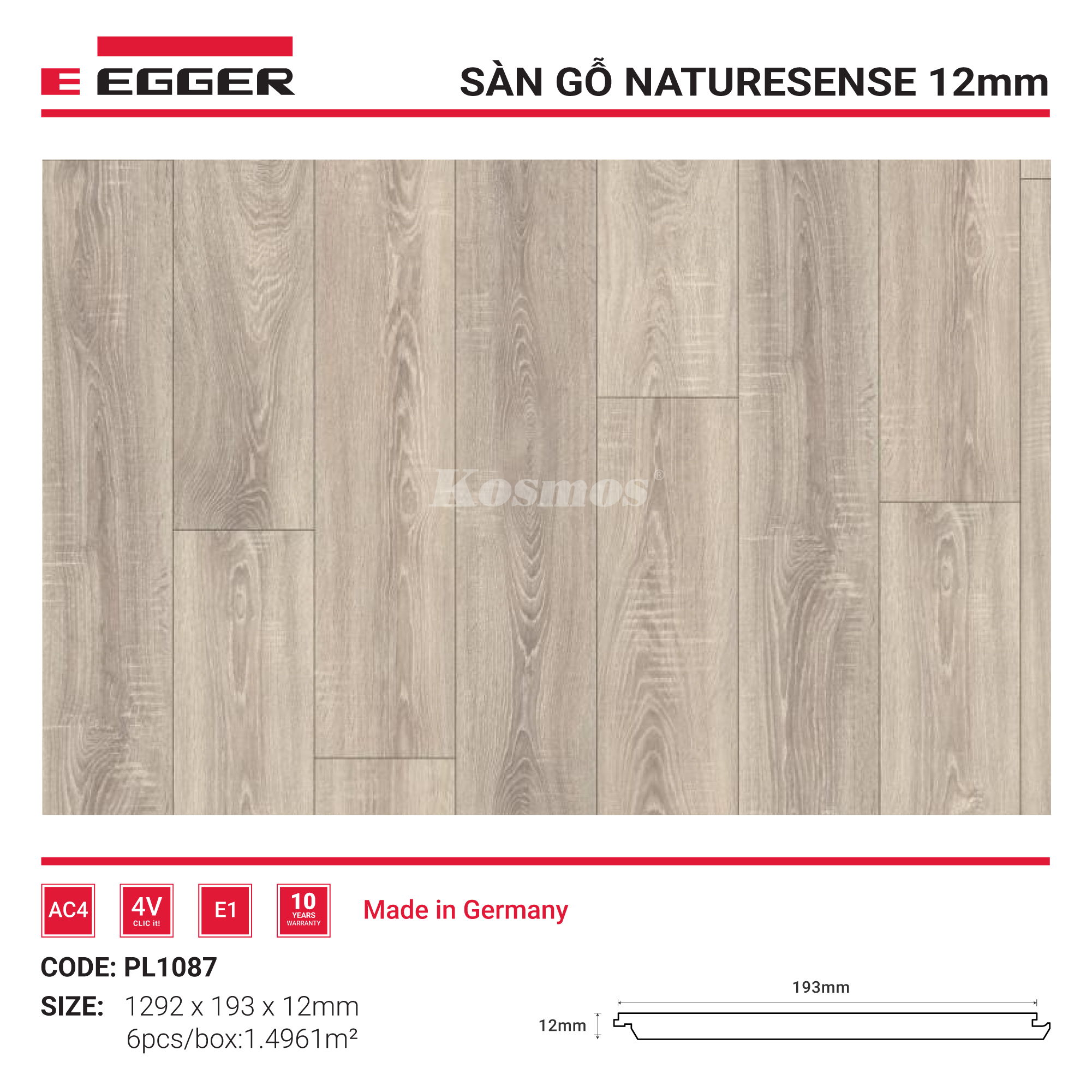 Sàn gỗ Egger 12mm Classic - PL1087