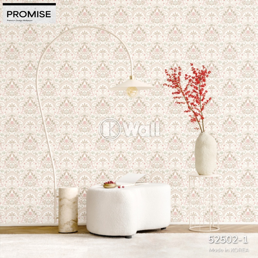 Giấy dán tường Promise Korea 52502 - Damask Hoa Cổ Điển Kem Hồng
