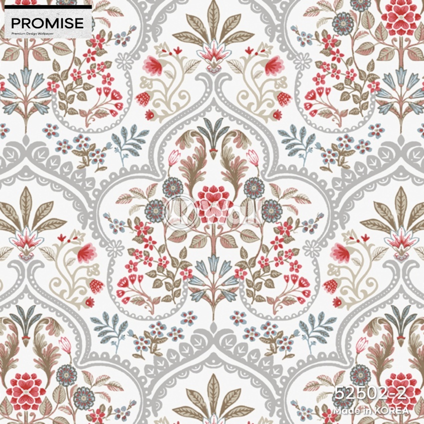 Giấy dán tường Promise Korea 52502 - Damask Hoa Cổ Điển Kem Hồng