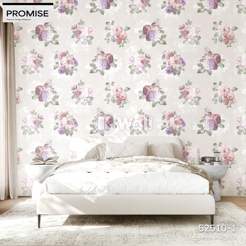 Giấy dán tường Promise Korea 52510 - Hoa Peony Vintage Hồng Tím