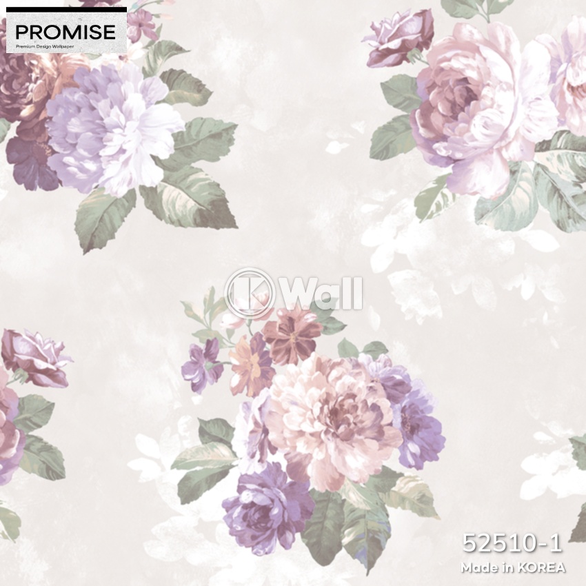 Giấy dán tường Promise Korea 52510 - Hoa Peony Vintage Hồng Tím