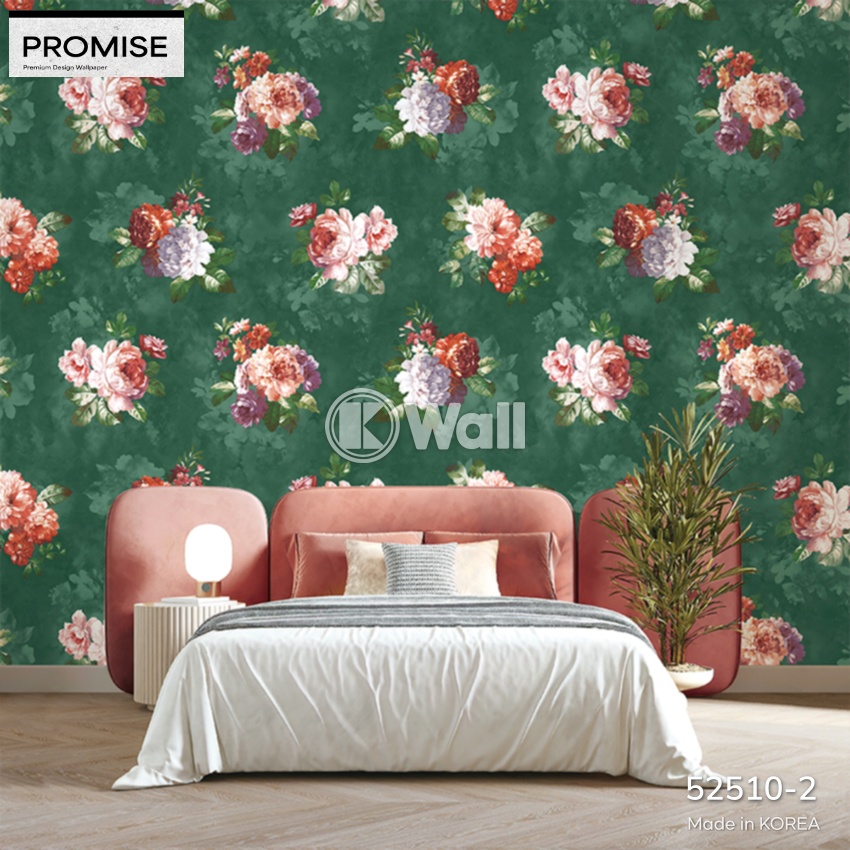 Giấy dán tường Promise Korea 52510 - Hoa Peony Vintage Hồng Tím