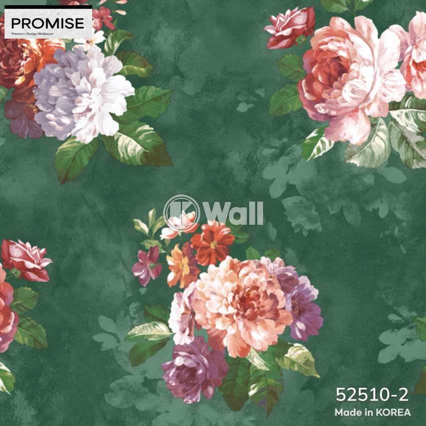 Giấy dán tường Promise Korea 52510 - Hoa Peony Vintage Hồng Tím