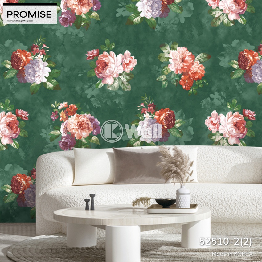 Giấy dán tường Promise Korea 52510 - Hoa Peony Vintage Hồng Tím