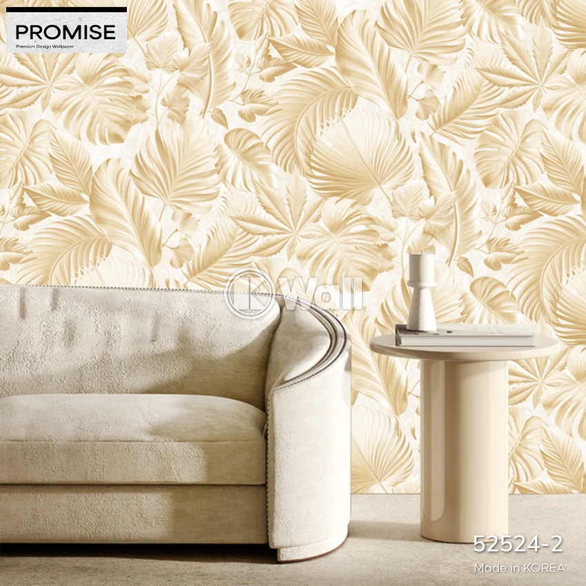 Giấy dán tường Promise Korea 52524 - Lá Nhiệt Đới 3D Trắng Xám Sang Trọng