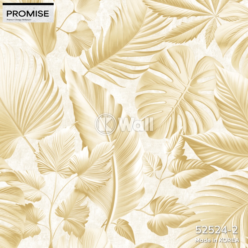 Giấy dán tường Promise Korea 52524 - Lá Nhiệt Đới 3D Trắng Xám Sang Trọng