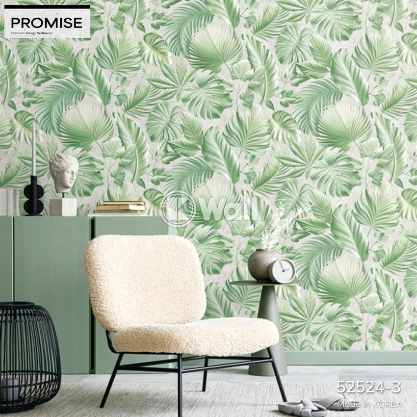 Giấy dán tường Promise Korea 52524 - Lá Nhiệt Đới 3D Trắng Xám Sang Trọng