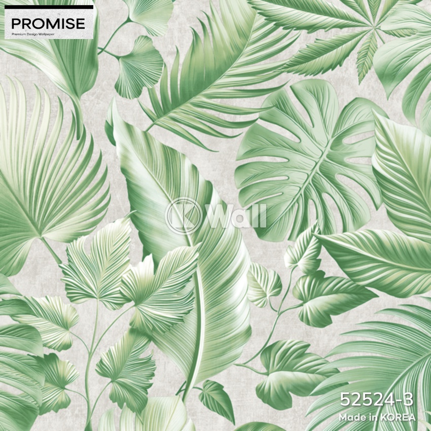 Giấy dán tường Promise Korea 52524 - Lá Nhiệt Đới 3D Trắng Xám Sang Trọng