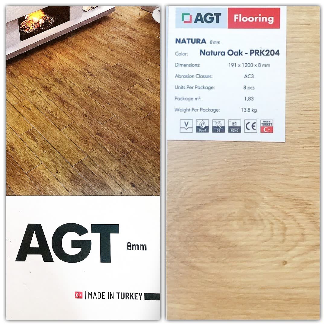 Sàn gỗ AGT 8mm PRK 204 Natura Oak - sồi tự nhiên ấm áp