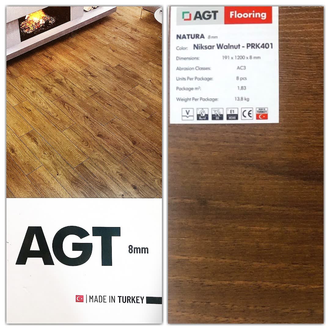 Sàn gỗ AGT 8mm PRK 401 Niksar Walnut - vân óc chó sang trọng