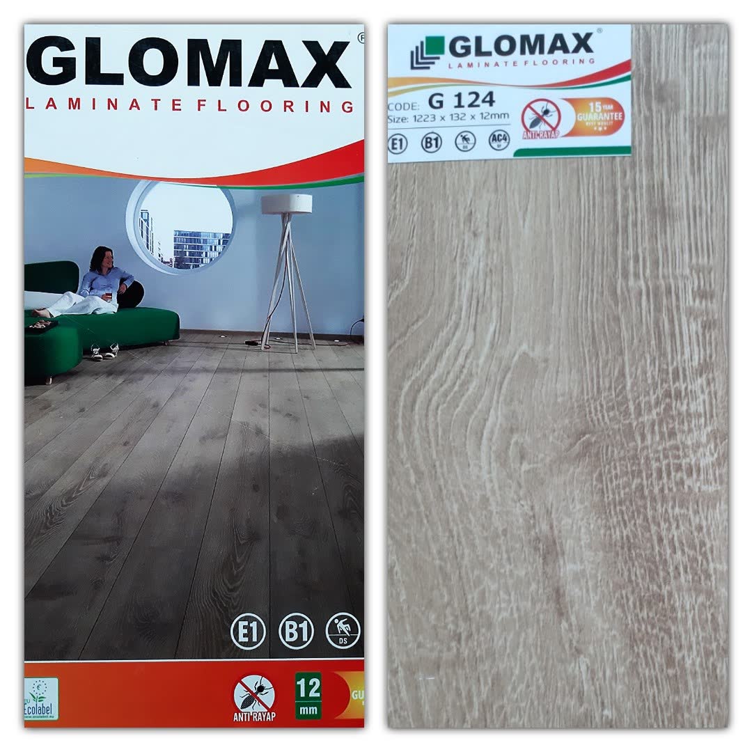 Sàn gỗ Glomax 12mm vân sồi xám nội thất hiện đại