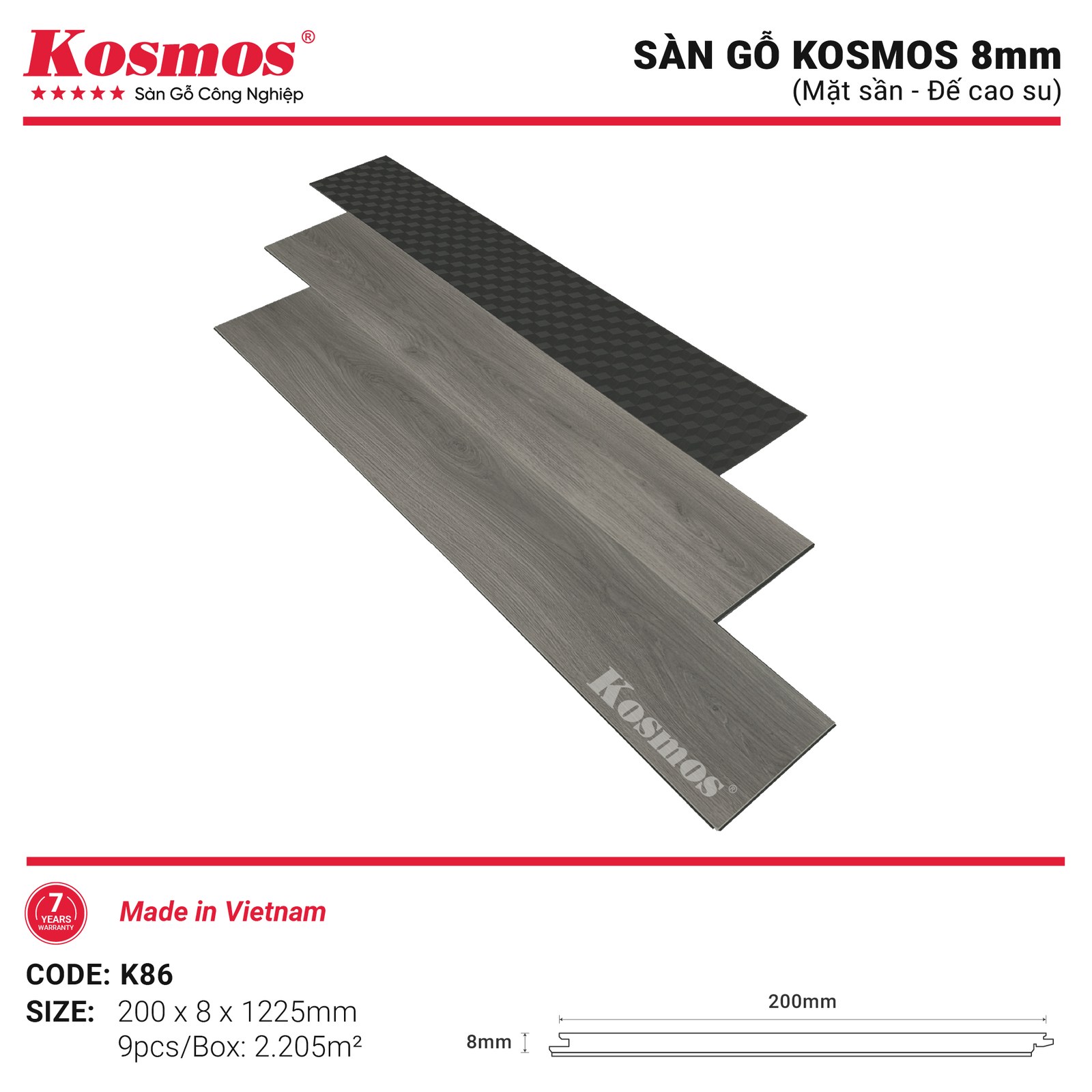 Sàn gỗ Kosmos K86 - hình dạng thanh