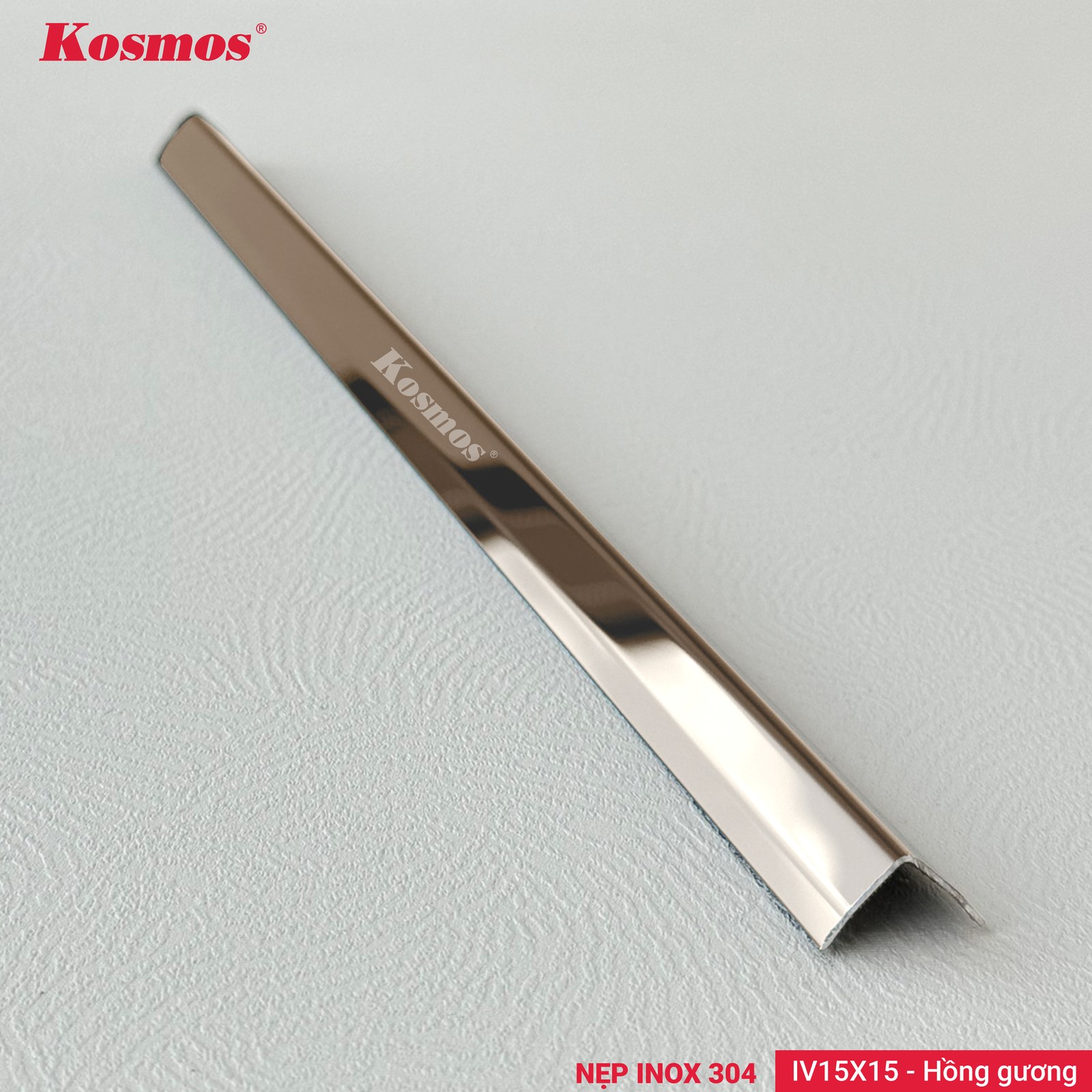 Nẹp inox IV15X15 Hồng gương - Sàn Gỗ Thiên Ngân