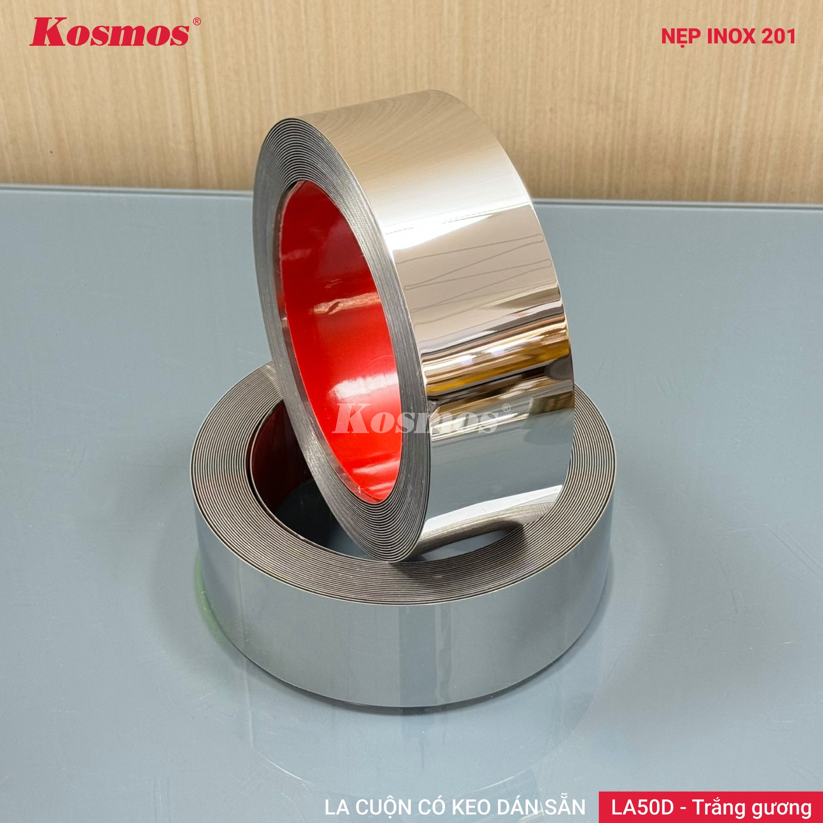 Nẹp inox LA50D Trắng gương - Sàn Gỗ Thiên Ngân