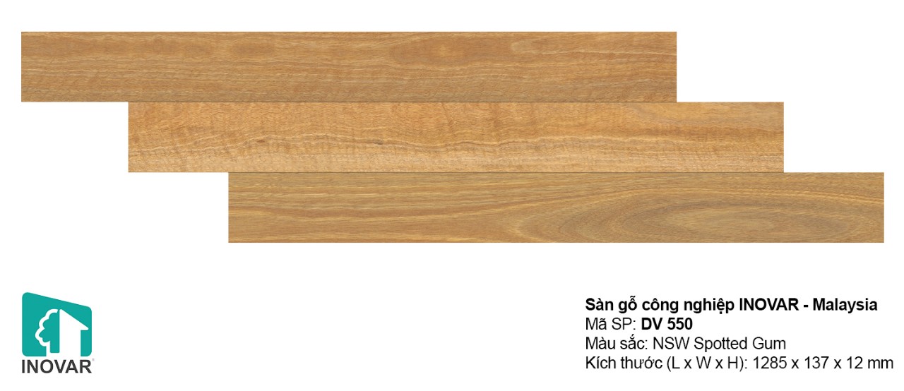 Sàn gỗ Inovar 12mm vân gỗ tự nhiên lát phòng khách