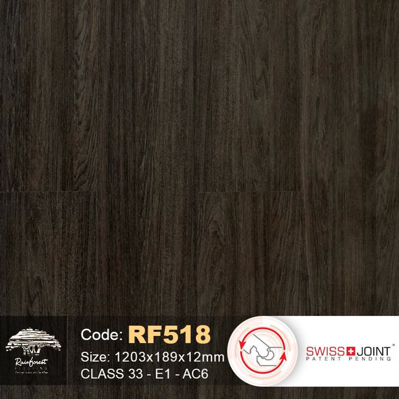 Sàn gỗ Rain Forest 12mm mã RF518 gam màu nâu trầm sang trọng lát phòng khách biệt thự