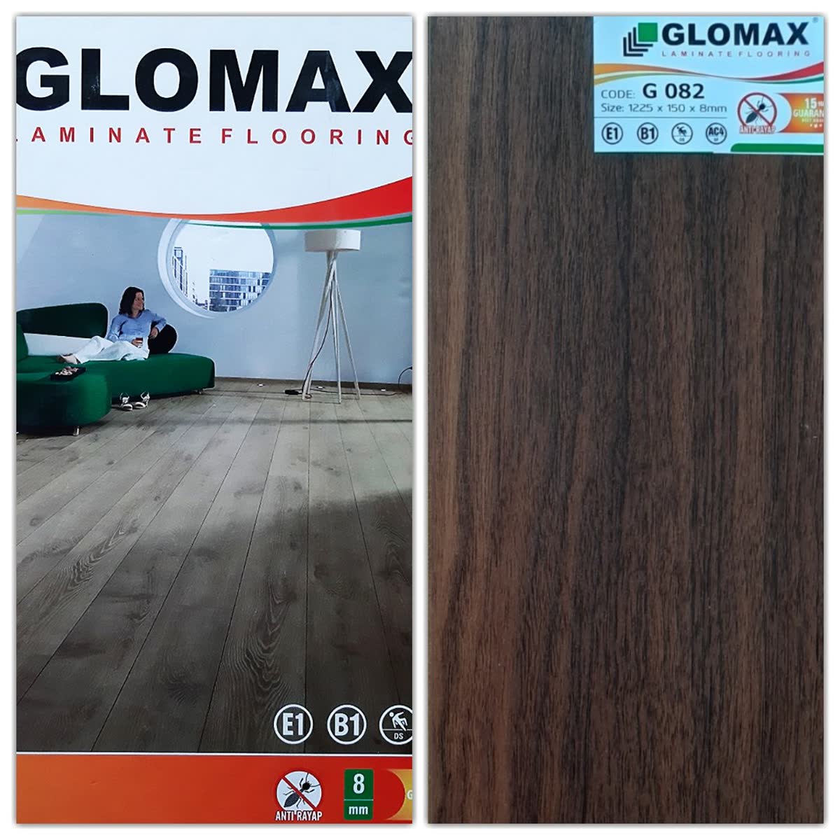Sàn gỗ Glomax G082 vân gỗ tự nhiên thanh lịch gia đình Việt