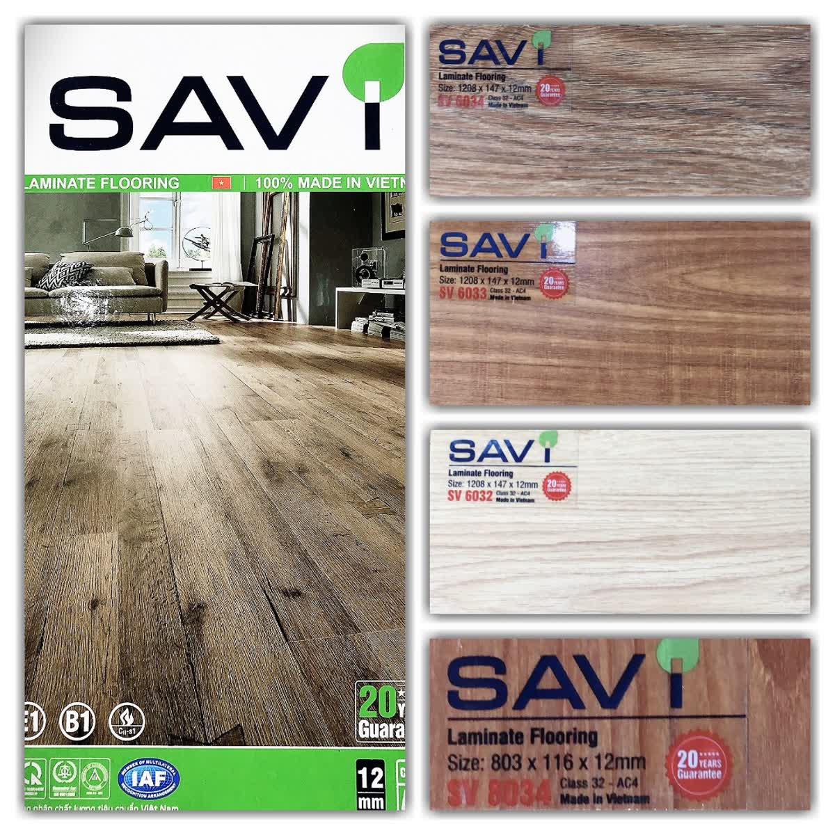 Sàn gỗ SAVI 12mm dòng S813 ván ngắn cốt xanh chịu nước cao cấp