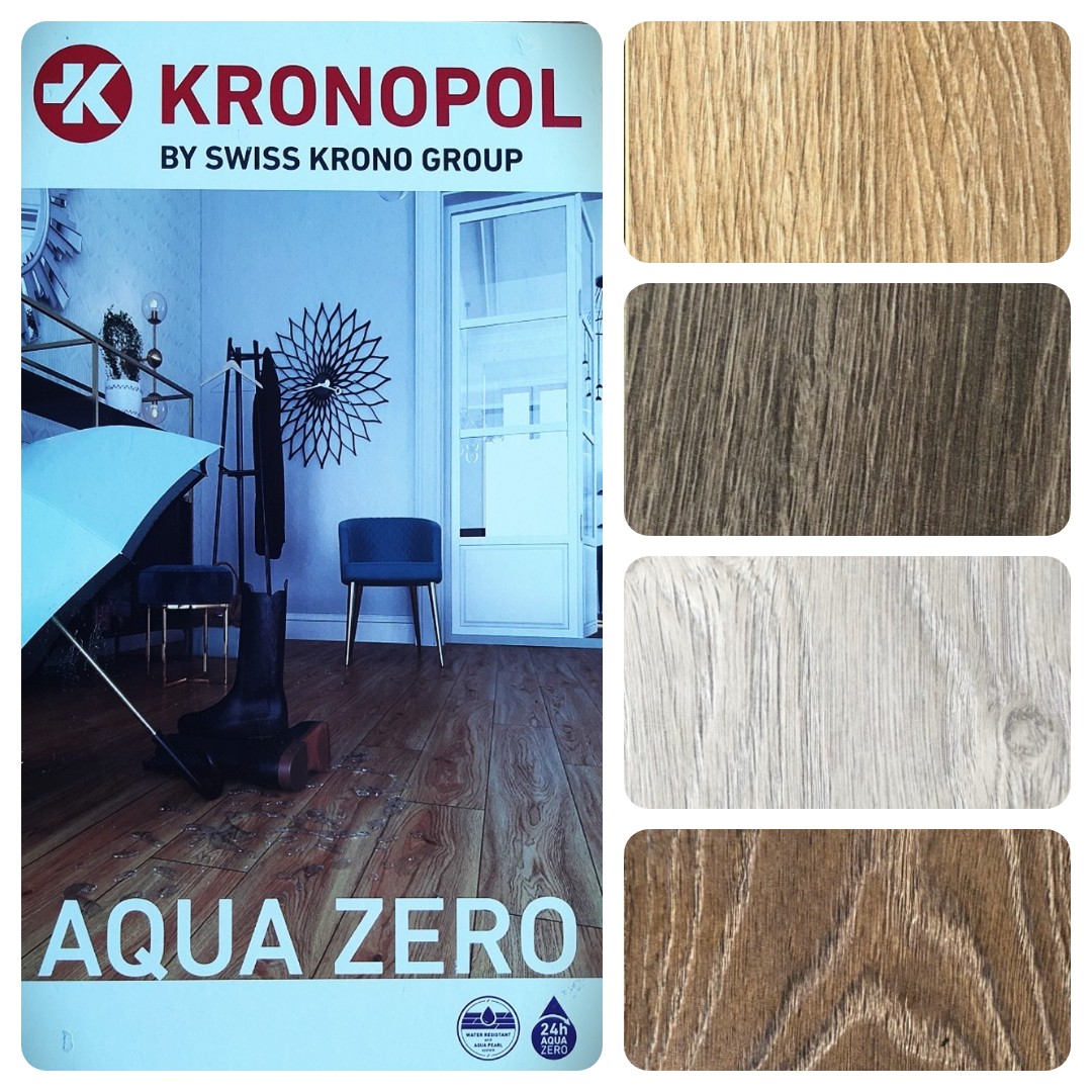 Bảng mẫu màu vân gỗ sồi cao cấp ván sàn Kronopol Ba Lan 12mm Aqua Zero