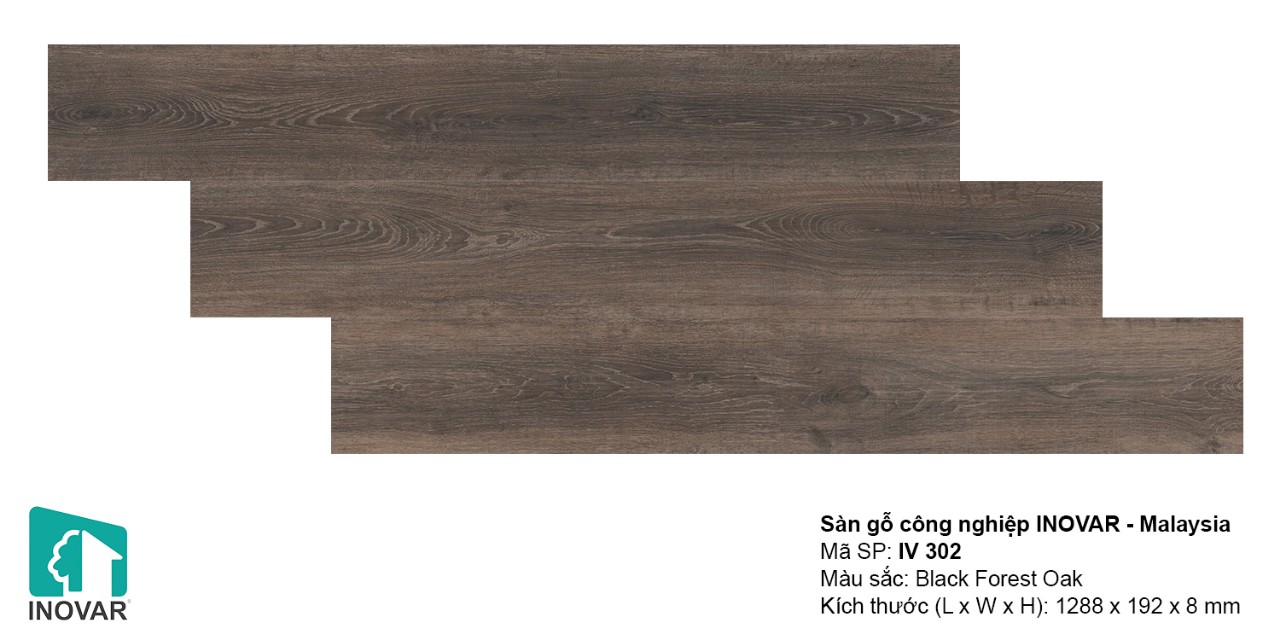 Sàn gỗ INOVAR Malaysia 8mm màu IV302 vân gỗ sáng