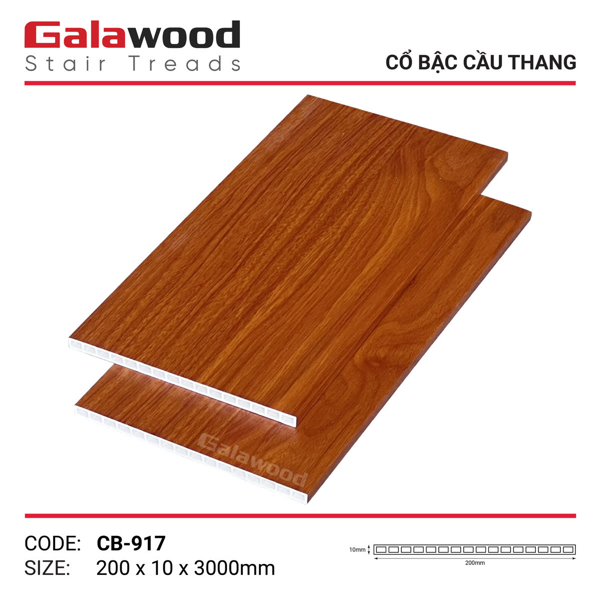 Cổ bậc cầu thang Galawood CB-917 vân walnut socola