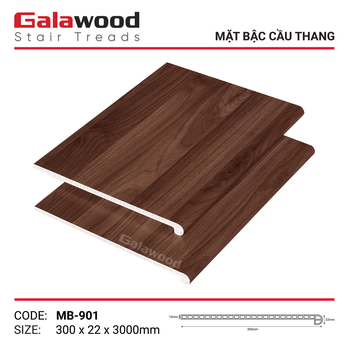 Tấm Ốp Cầu Thang Galawood MB-901 mặt bậc vân gỗ sồi tự nhiên