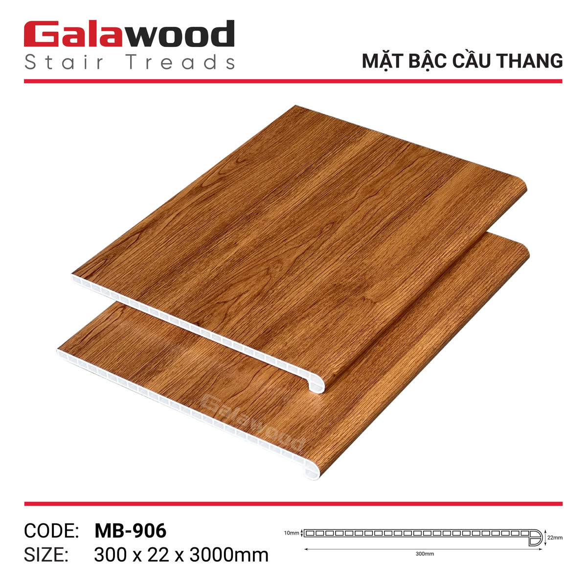 Mặt bậc cầu thang Galawood MB-906 vân óc chó đậm